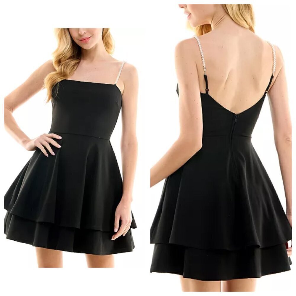 City Studio Juniors' Imitation Pearl-Strap Double-Layer Fit & Flare Dress Sz 5/6